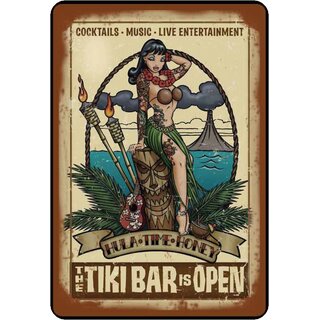 Schild Spruch "The tiki bar is open, Hula time honey, cocktails" 20 x 30 cm  