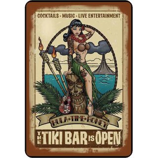 Schild Spruch "The tiki bar is open, Hula time honey, cocktails" 20 x 30 cm