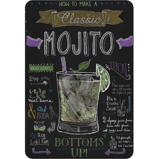 Schild Cocktailrezept "How to make a classic mojito" 20 x 30 cm