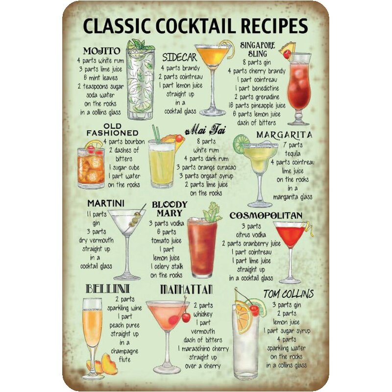 Schild Cocktailrezept "Classic Cocktail Recipes" 20 x 30 cm, 9,49