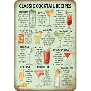 Schild Cocktailrezept "Classic Cocktail Recipes" 20 x 30 cm 