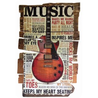 Schild Spruch "Music keeps my heart beeting" Gitarre 20 x 30 cm