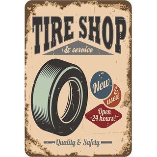 Schild Spruch "Tire shop and service, new and used" 20 x 30 cm  