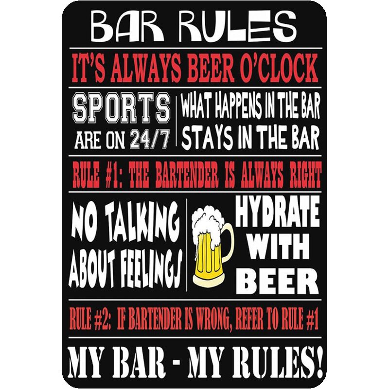 Blechschild 20x30 Bar Regeln my Bar my Rules Bier Musik Dance Kneipe fun Spruch 