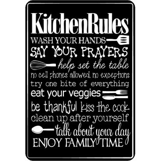 Schild Spruch "Kitchen rules, wash your hands, say prayers" 20 x 30 cm