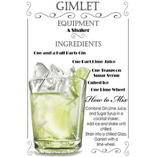 Schild Cocktailrezept "Gimlet, Equipment, Ingredients, Mix" weiß 20 x 30 cm