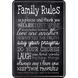 Schild Spruch "Family Rules, say please and thank you" Familie 20 x 30 cm   