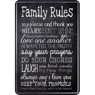 Schild Spruch "Family Rules, say please and thank you" Familie 20 x 30 cm