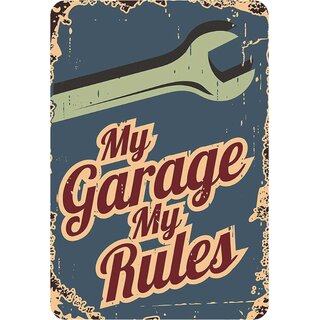 Schild Spruch "My garage, my rules" grau 20 x 30 cm 