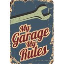 Schild Spruch "My garage, my rules" grau 20 x...
