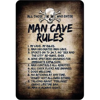 Schild Spruch "Man cave rules, all those who enter" 20 x 30 cm