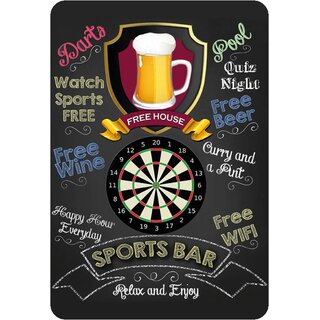 Schild Spruch "Sports Bar, relax and enjoy, Beer free house" Dart 20 x 30 cm 