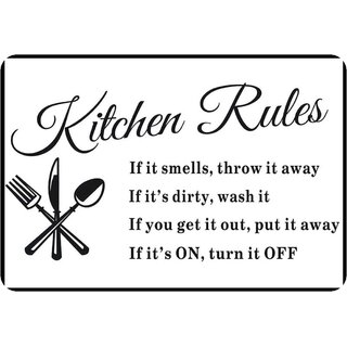 Schild Spruch "Kitchen Rules, throw away, wash it, turn it off" 20 x 30 cm 