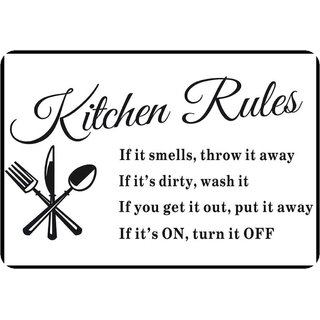 Schild Spruch "Kitchen Rules, throw away, wash it, turn it off" 20 x 30 cm