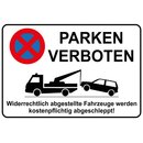 Hinweisschild "Parken verboten, Fahrzeuge...