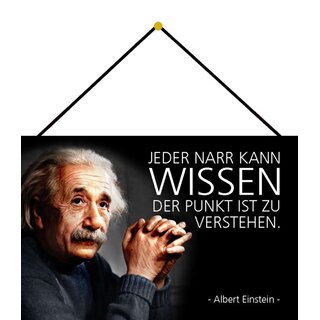 Schild Spruch "Jeder Narr wissen, Punkt zu verstehen, Einstein" 20 x 30 cm Blechschild mit Kordel