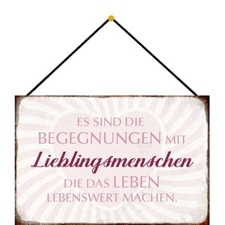 Schild Spruch "Begegnungen Lieblingsmenschen, lebenswert" 20 x 30 cm Blechschild mit Kordel