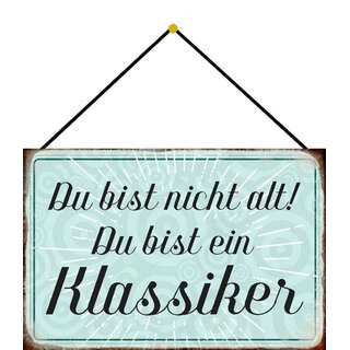Schild Spruch "Du bist nicht alt, du bist ein Klassiker" 20 x 30 cm Blechschild mit Kordel