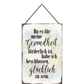 Schild Spruch "Gesundheit förderlich, beschlossen glücklich sein" 20 x 30 cm Blechschild mit Kordel