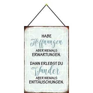 Schild Spruch "habe Hoffnung, niemals Erwartungen, Wunder" 20 x 30 cm Blechschild mit Kordel