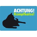 Schild Spruch "Achtung Kampfkatze" blau 20 x 30 cm