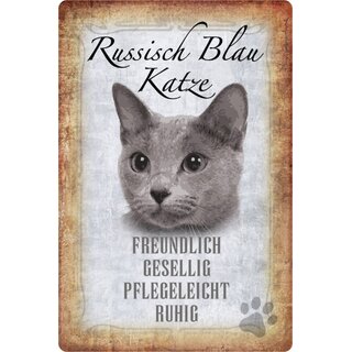 Schild Spruch "Russisch Blau Katze, freundlich ruhig" 20 x 30 cm 