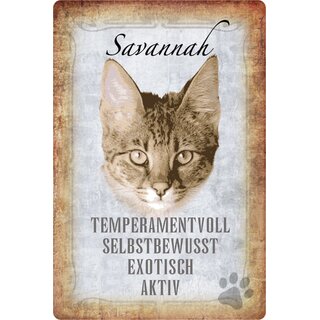 Schild Spruch "Savannah, selbstbewusst exotisch aktiv" Katze 20 x 30 cm 