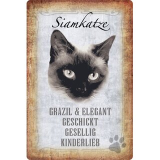 Schild Spruch "Siamkatze, geschickt gesellig kinderlieb" 20 x 30 cm 