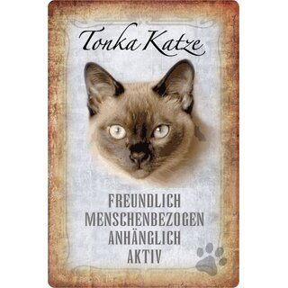 Schild Spruch "Tonka Katze, freundlich anhänglich aktiv" 20 x 30 cm 