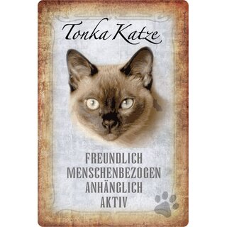 Schild Spruch "Tonka Katze, freundlich anhänglich aktiv" 20 x 30 cm
