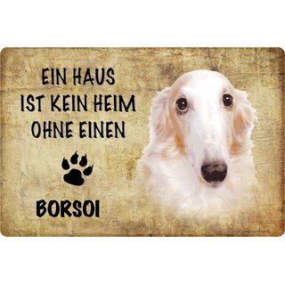 Schild Spruch "Haus kein Heim ohne Borsoi" Hund 20 x 30 cm 