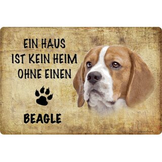 Schild Spruch "Haus kein Heim ohne Beagle" Hund 20 x 30 cm 