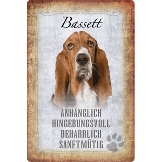 Schild Spruch "Bassett, anhänglich beharrlich" Hund 20 x 30 cm 