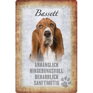 Schild Spruch "Bassett, anhänglich beharrlich" Hund 20 x 30 cm
