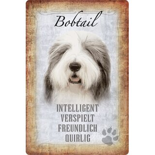 Schild Spruch "Bobtail, intelligent verspielt quirlig" Hund 20 x 30 cm 