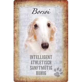 Schild Spruch "Borsoi, intelligent athletisch ruhig" Hund 20 x 30 cm 