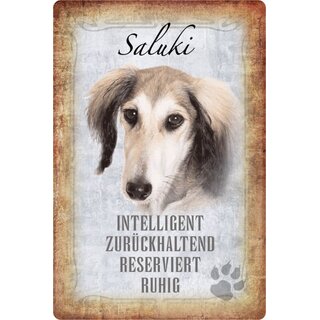 Schild Spruch "Saluki, intelligent reserviert ruhig" Hund 20 x 30 cm 