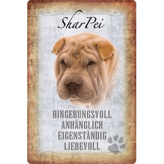 Schild Spruch "Shar Pei, anhänglich liebevoll" Hund 20 x 30 cm 