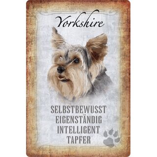 Schild Spruch "Yorkshire, intelligent tapfer" Hund 20 x 30 cm 