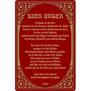 Schild Spruch "Bier unser, Theke Durst Glase Rausch Kneipe" 20 x 30 cm 