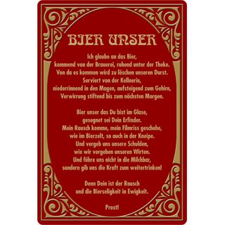 Schild Spruch "Bier unser, Theke Durst Glase Rausch Kneipe" 20 x 30 cm