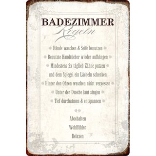 Schild Spruch "Badezimmer Regeln, abschalten wohlfühlen" 20 x 30 cm