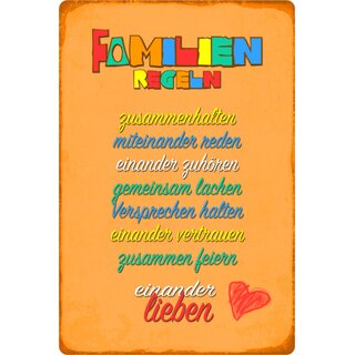 Schild Spruch "Familien Regeln, zuhören lachen vertrauen" 20 x 30 cm