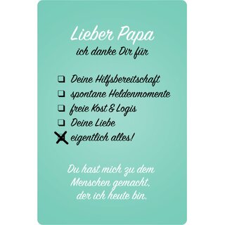 Schild Spruch "Papa, danke für Hilfsbereitschaft Liebe" 20 x 30 cm
