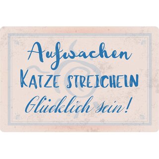 Schild Spruch "Aufwachen Katze streicheln glücklich sein" 20 x 30 cm