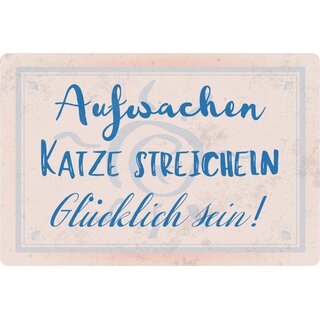 Schild Spruch "Aufwachen Katze streicheln glücklich sein" 20 x 30 cm 