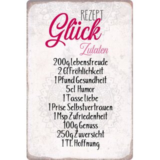 Schild Spruch "Rezept Glück Zutaten" 20 x 30 cm 