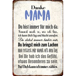 Schild Spruch "Danke Mama, immer da Lachen Besonderes" 20 x 30 cm 