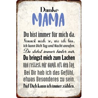 Schild Spruch "Danke Mama, immer da Lachen Besonderes" 20 x 30 cm