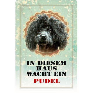 Schild Spruch "In diesem Haus wacht ein Pudel" Hund 20 x 30 cm